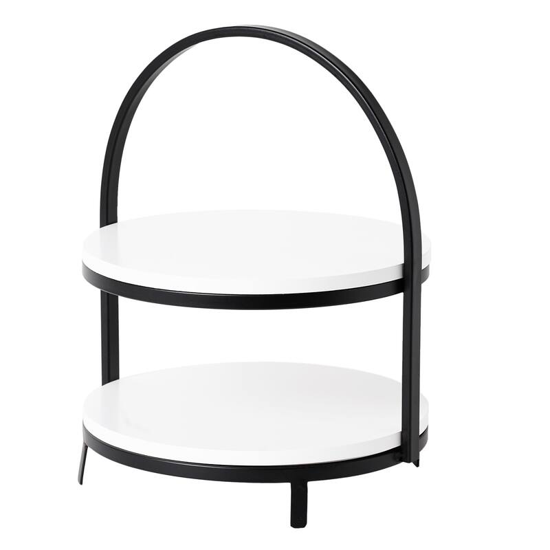 American Art Decor 2-Tier White Wood Metal Storage Display Tray - White