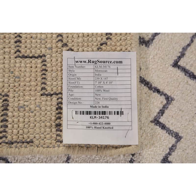 All-Over Geometric Moroccan Modern Area Rug Hand-Knotted Wool Carpet - 4'10" x 7'10"