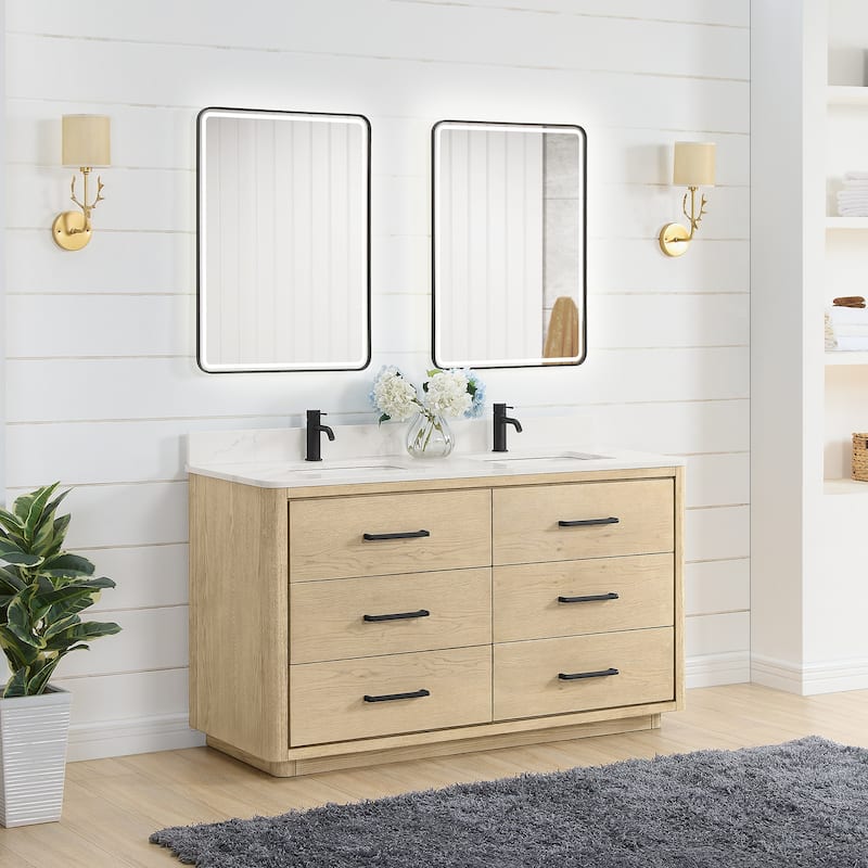 Porto Bath Vanity with White Quartz Stone Top and Mirror