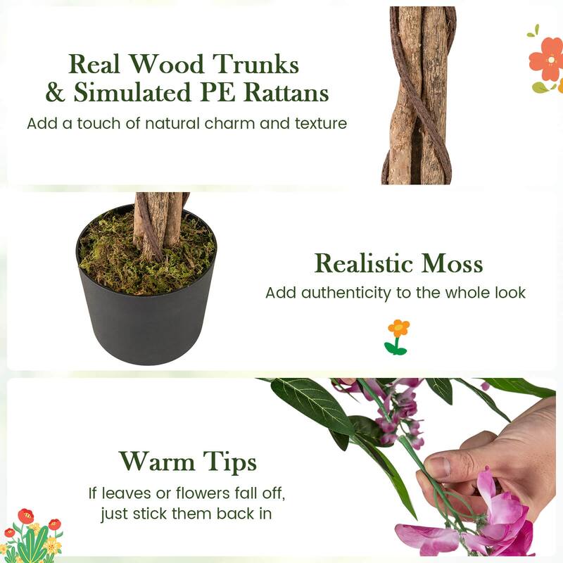Costway 1/2 PCS 5.5 FT Tall Artificial Ficus Tree Faux Wisteria Plant