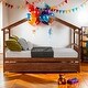 preview thumbnail 12 of 42, Full Size Wooden House Bed Platform Bed with Twin Size Trundle and Solid Construction