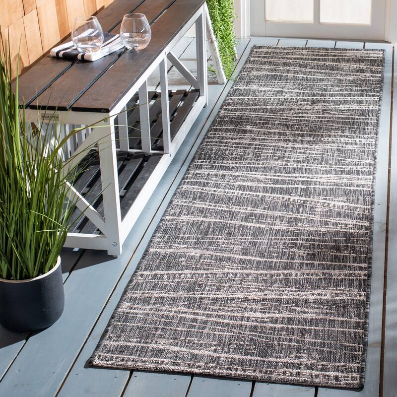 SAFAVIEH Courtyard Giuseppa Indoor/ Outdoor Waterproof Patio Backyard Rug - 2'2" x 9' Runner - Black/Ivory