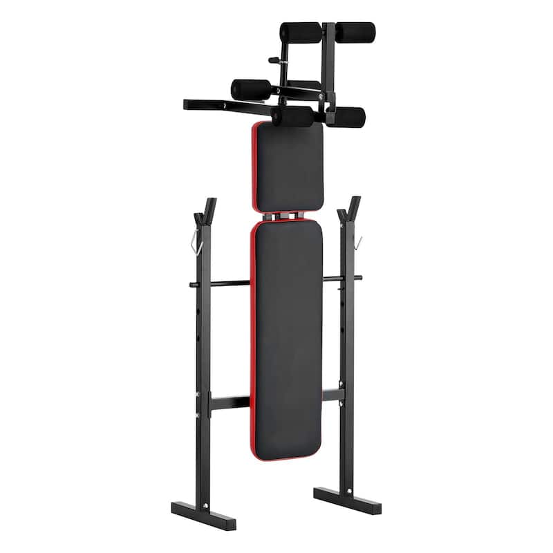 Black Steel Multi-Function Bench with Squat Rack & Foldable Design - 55.1x26.4x42.5 inch