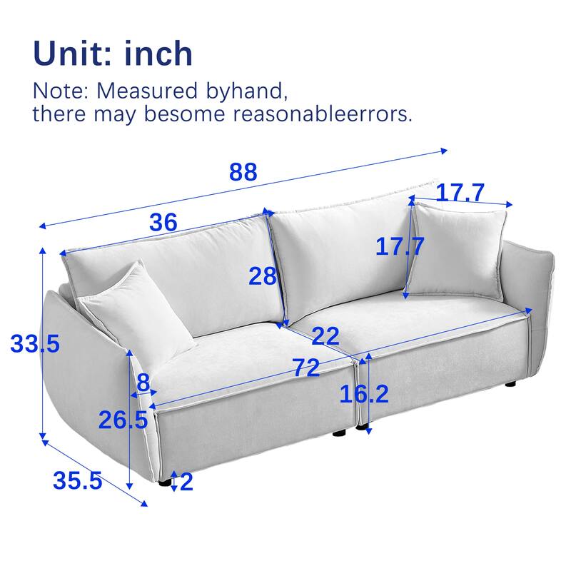 Linen Fabric 3-Seater Sofa with Wooden Frame and Comfortable Cushions