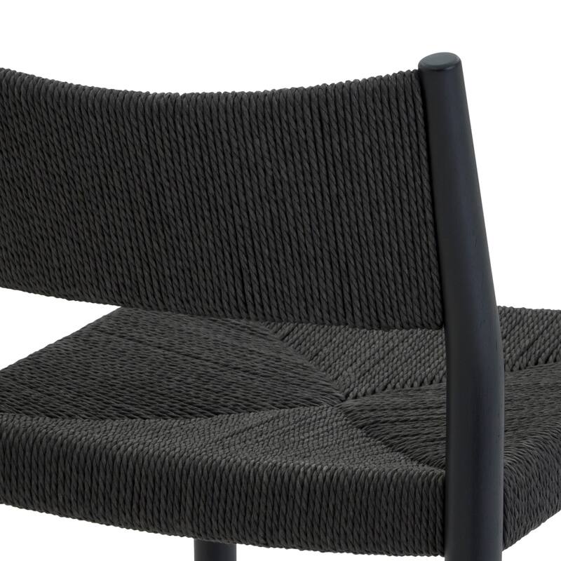 Erie Solid Wood and Woven Paper Cord Bar or Counter Height Chair Bar Stool