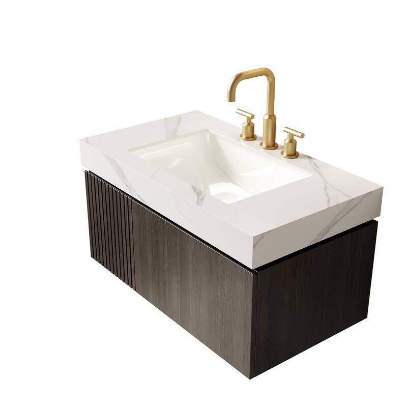 Floating Storage Bathroom Vanity with 3 Pre-drilled Faucet Holes
