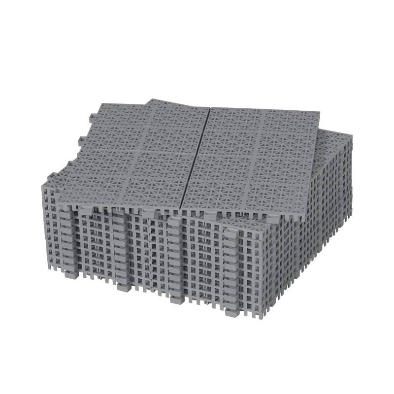 12 x 12 Inch Gray Interlocking Deck Tiles, Rosette Pattern Pack of 12