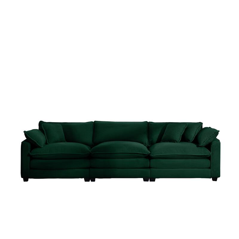 GDFStudio-Shanks Corduroy Three-Seater Sofa with Arm and Throw Pillows