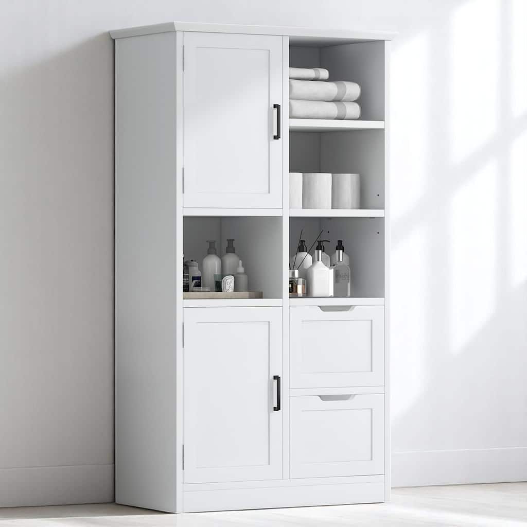 Bathroom Storage Cabinet with Drawers, Doors and Shelves, Adjustable Shelf, Freestanding Waterproof MDF Unit