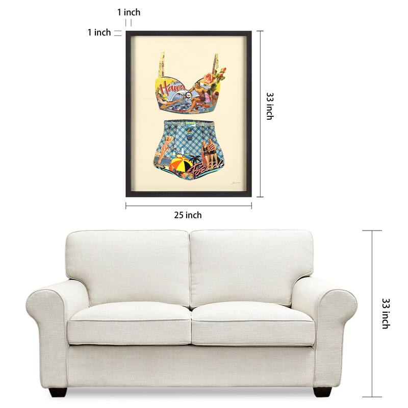 "Hawaii Beach" Dimensional Collage Framed Graphic Art Under Glass Wall Art