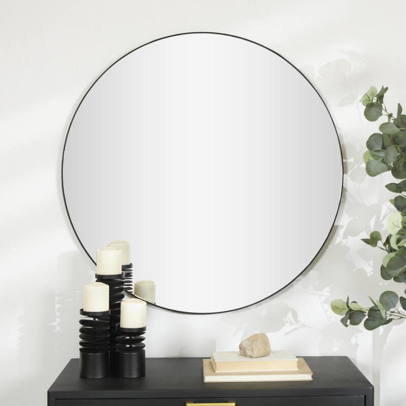 Wooden Room Wall Mirror with Thin Minimalistic Frame - Black - Roche River Decor