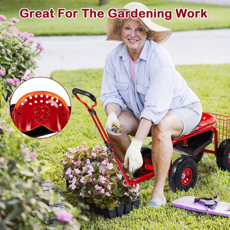 Rolling Garden Work Seat with Wheels, Garden Scooter with 360 Degree Swivel Seat - 35 x 17.7 x 22.4