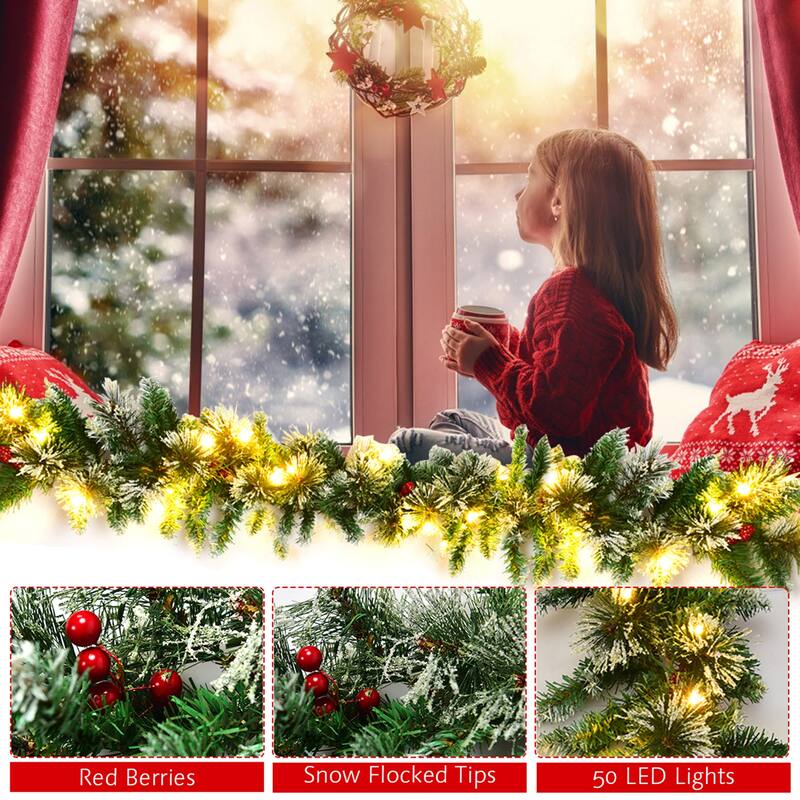 Gymax 9FT Pre-lit Christmas Decoration Garland Rattan w/ LED Lights - See Details