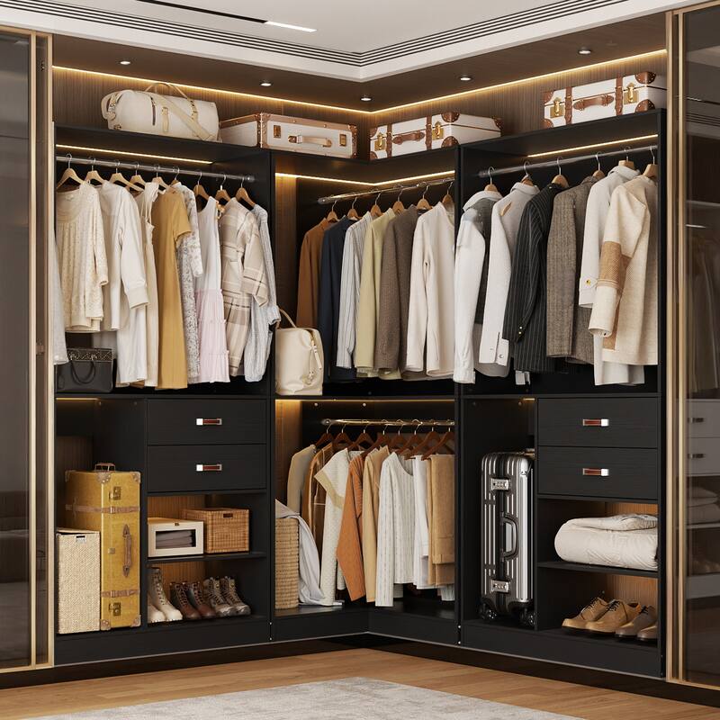 40'' Large Closet System with Shelves and 2 Drawers, Freestanding Closet Organizer with Hanging Rods