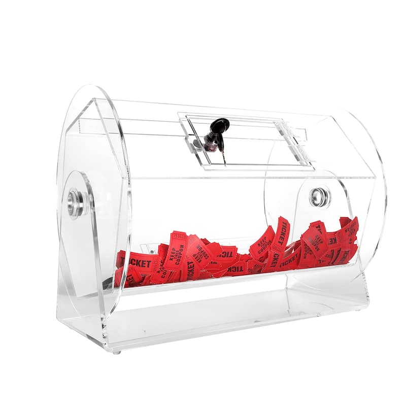 GSE™ Small Acrylic Raffle Drum, Raffle Ticket Spinning Cage for Tickets, Raffle Balls, Holds 2,000 Tickets - White