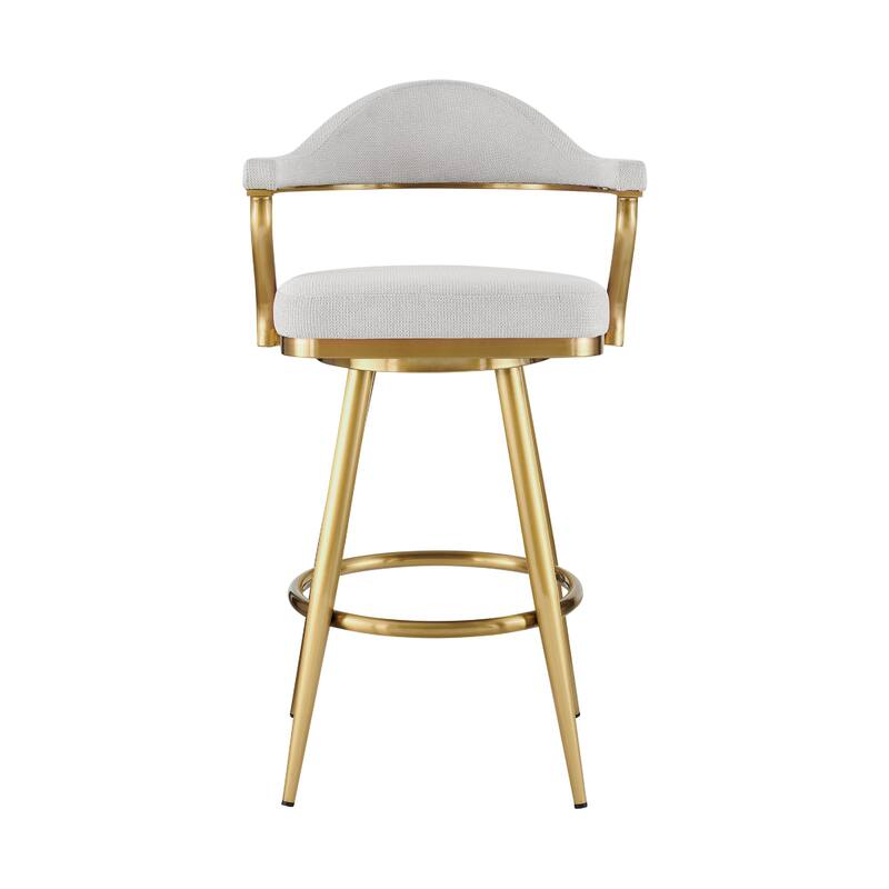Justy Swivel Counter Stool Chair, Gold Steel Frame, Silver Polyester