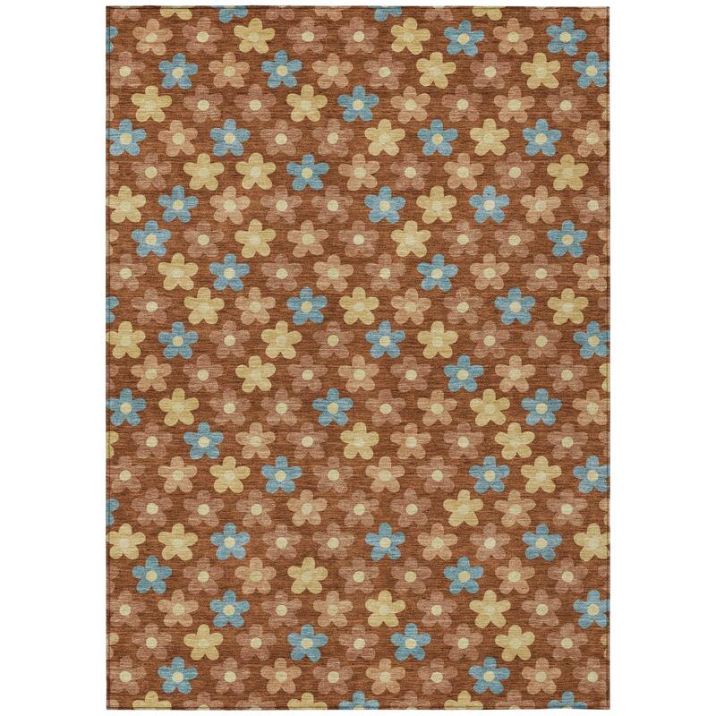 Machine Washable Indoor/ Outdoor Floral Kechi Chantille Rug