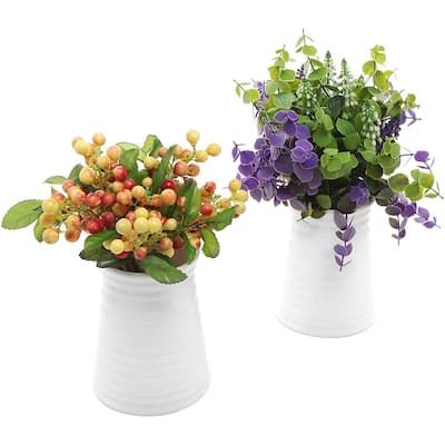 Modern Small 5 Inch Ribbed White Ceramic Flower Bouquet Vases