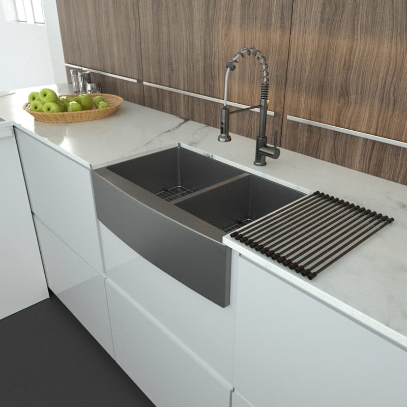 36-inch Black 16 Gauge Stainless Steel Apron-Front Double Bowl Kitchen Sink