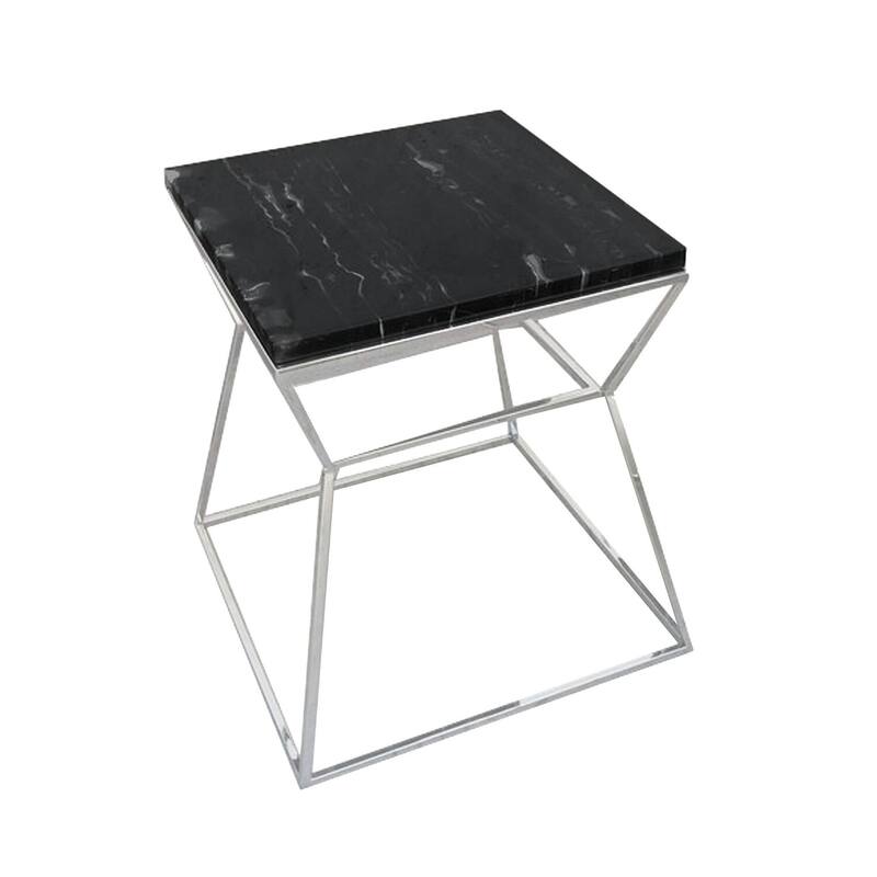 18 in. Black and Silver Rectangle Faux Marble End Table, Durable Hourglass Frame