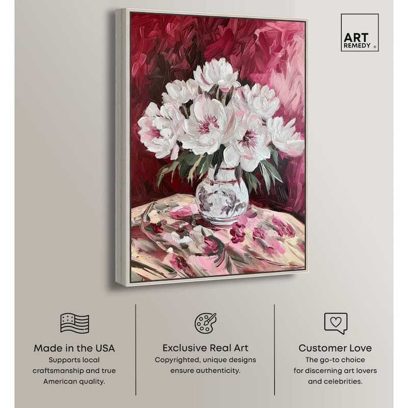 Peonies on Ruby Tide Canvas by Art Remedy