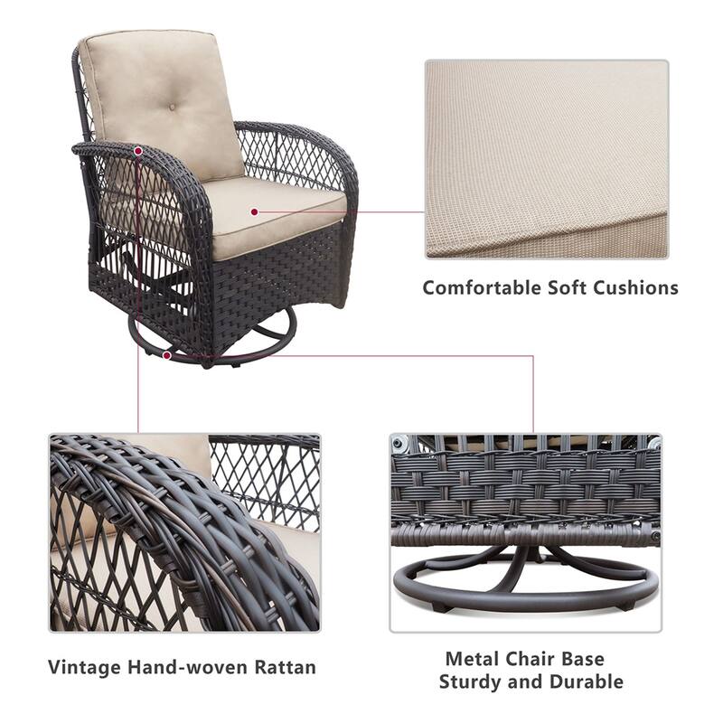 360-Degree Patio Wicker Swivel Rocker Chairs Set,w/Cushions and Table