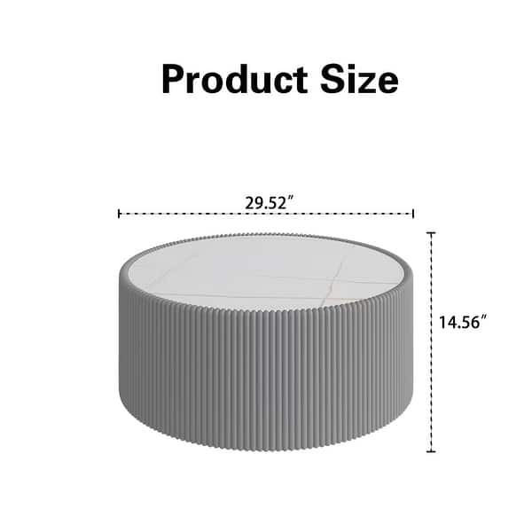 dimension image slide 0 of 3, GDFStudio - Modern Sintered Stone Top Round Coffee Table with PU Leather Wrapped Cylinder Base