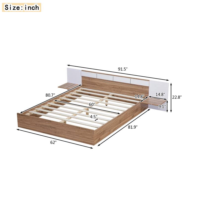 Queen Size Concise Low-Profile Platform Bed Frame with USB Charging