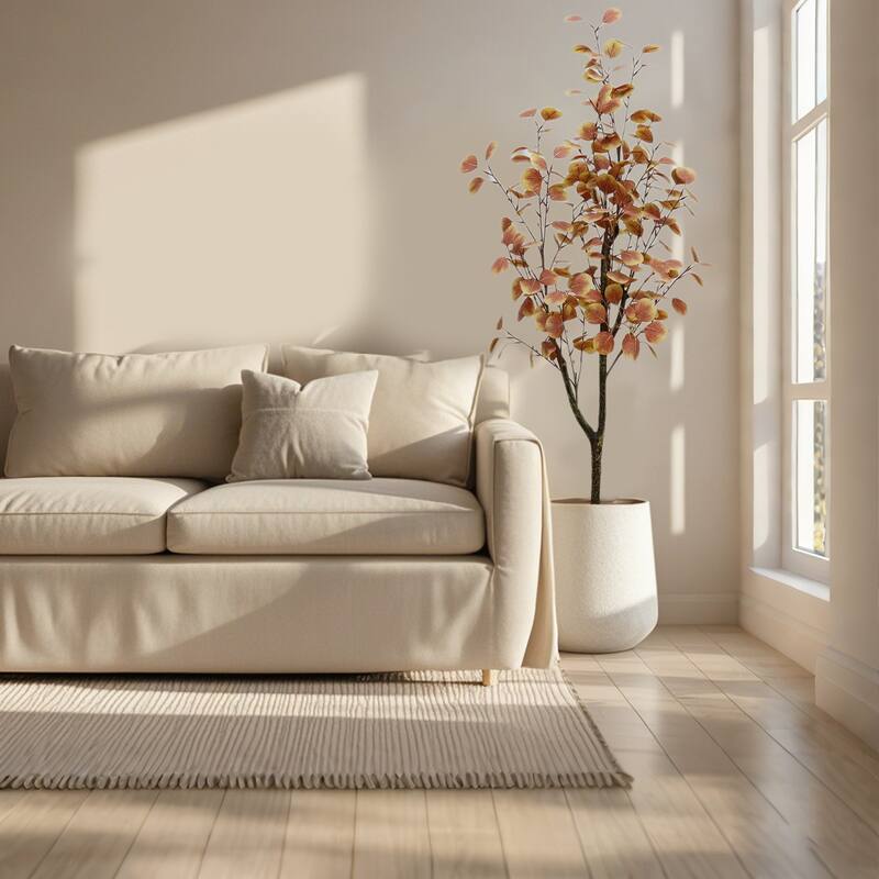 4Ft Faux Fall Eucalyptus Tree with Realistic Autumn Leaves - 4 Ft