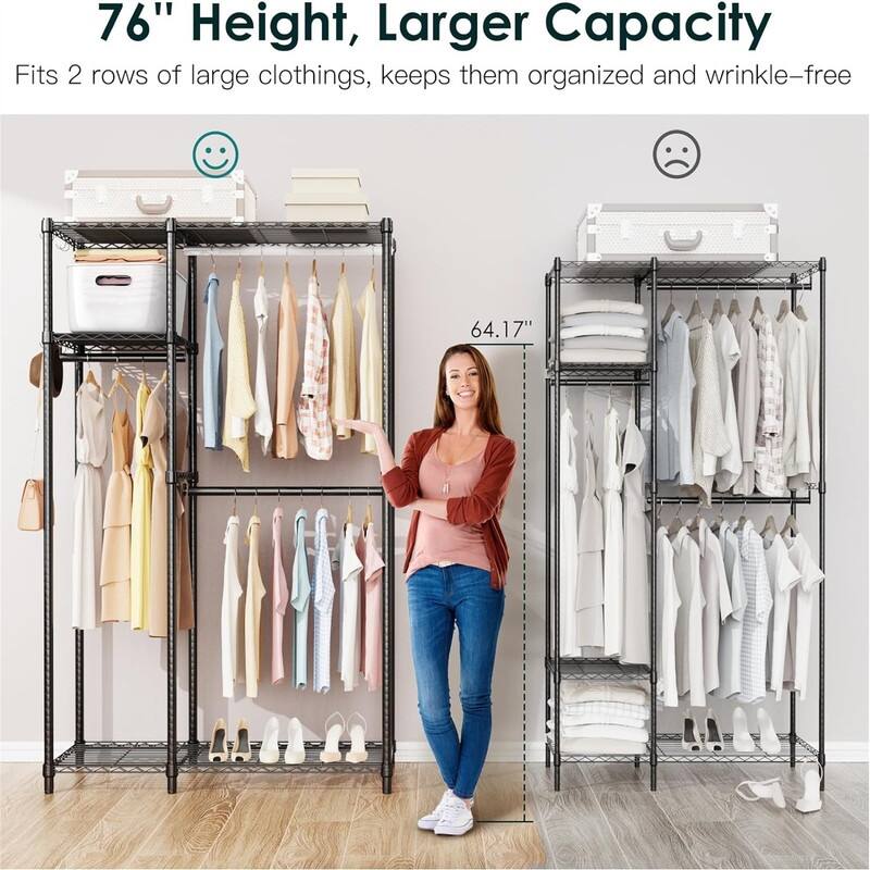 Garment Rack 3 Tiers Adjustable Metal - 15.7"D x 47"W x 76"H