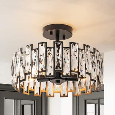 5-Light Mid-Century Modern Glam Cage Drum Crystal Semi-Flush Mount Ceiling Light