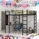 preview thumbnail 1 of 9, Full Metal Loft Bed with 2 Shelves, 2 built-in ladders and Desk, Black Black