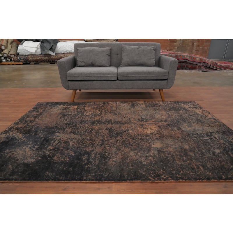 Hand Knotted Oriental Viscose Silk Carpet Modern All-Over Brown Abstract Area Rug - 7' 9'' X 5' 2''