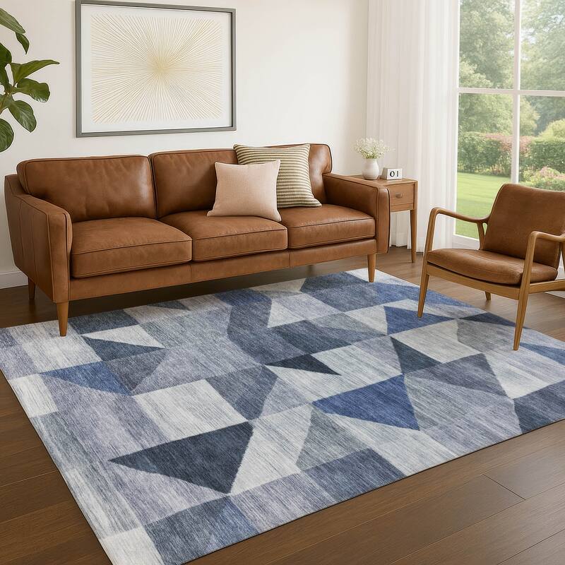 Machine Washable Indoor/ Outdoor Geo Rubi Chantille Rug
