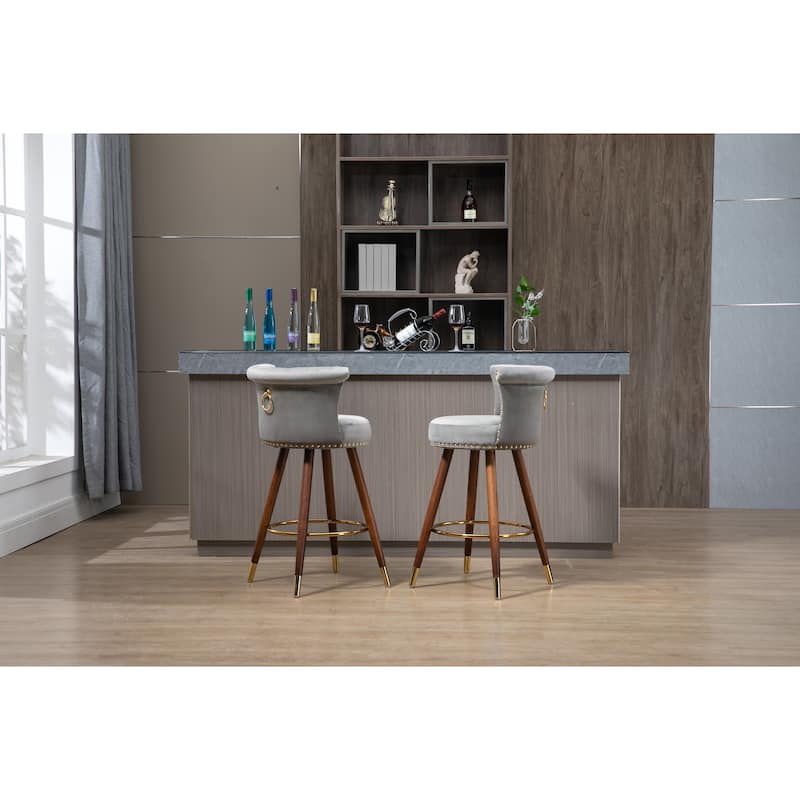 COOLMORE Vintage Upholstered Bar Stools with Backrest and Footrest, Fixed Height 360° Rotation for Kitchen, Dining, Home Bar