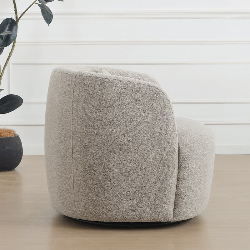 KINWELL 34" Poly Blend Boucle Fabric Upholstered Swivel Armchair