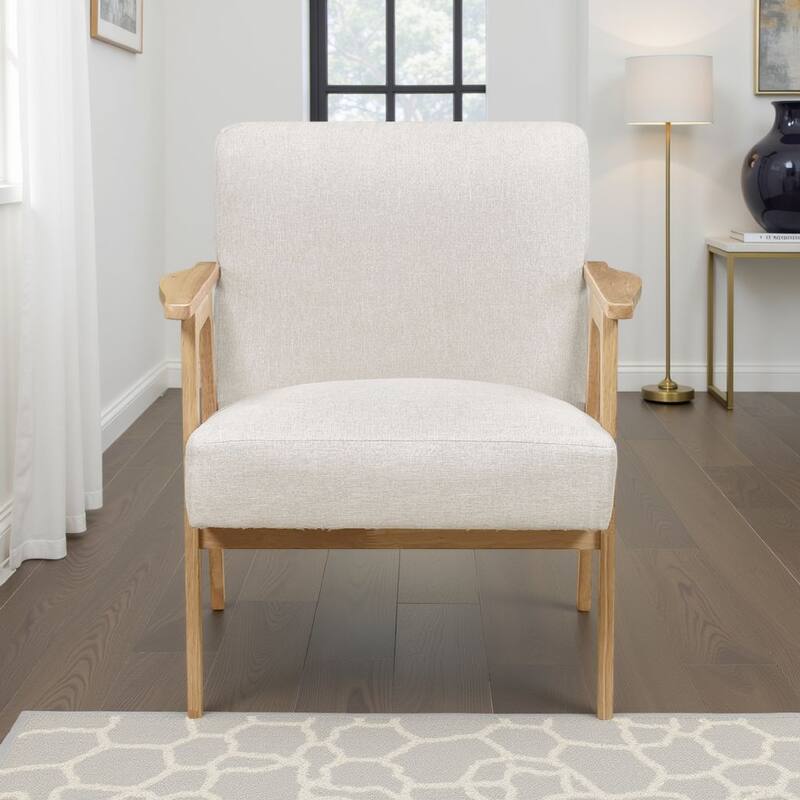 Cathy Accent Club Armchair, Soft Beige, Natural Brown Wood Frame
