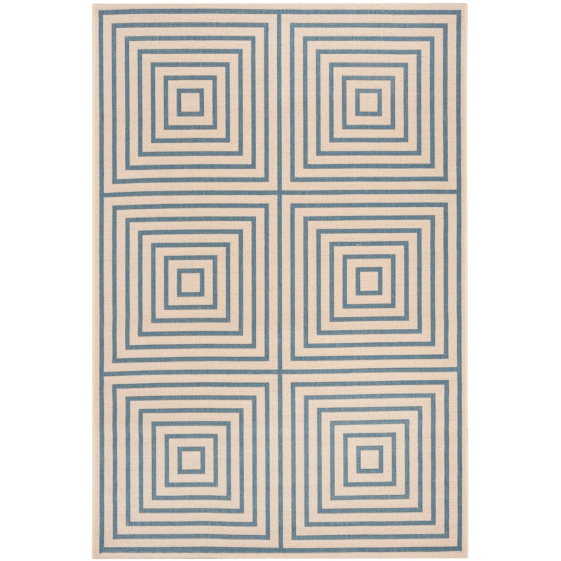 SAFAVIEH Linden Loris Indoor/ Outdoor Waterproof Patio Backyard Rug - 5'3" x 7'6" - Cream/Blue