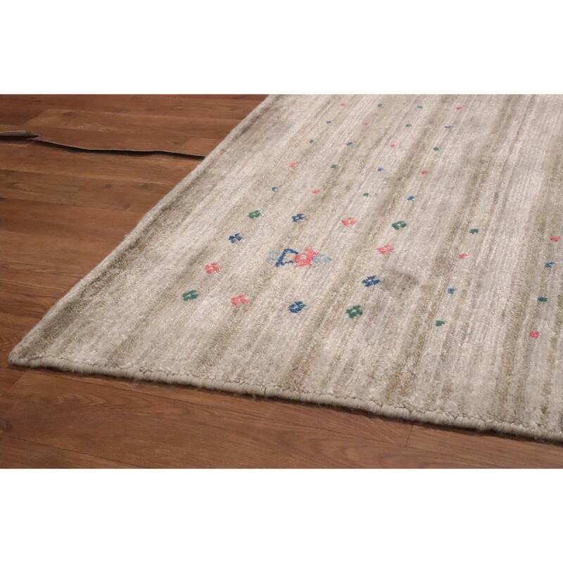 Hand Knotted Oriental Viscose Silk Carpet Tribal Animal Pictorial Beige & Ivories Gabbeh Area Rug - 12' 1'' X 9' 0''