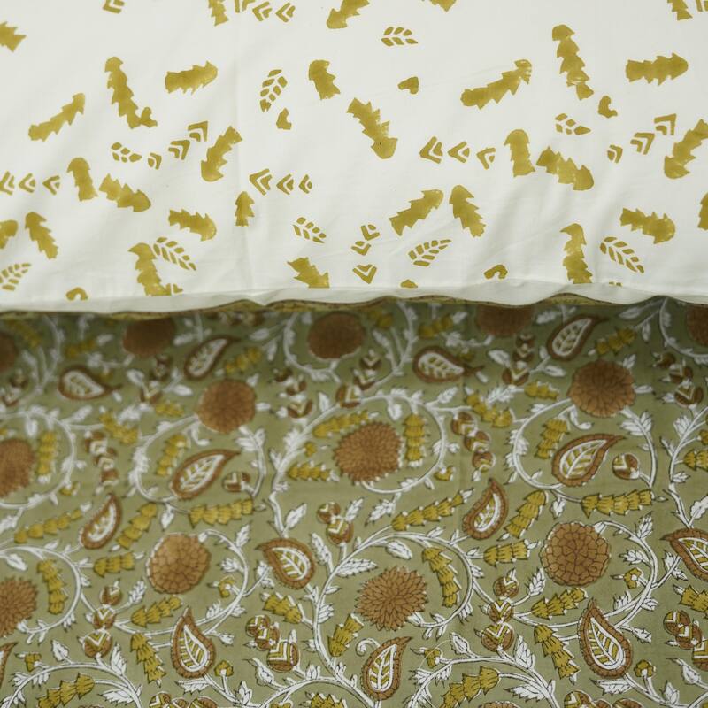 Fabdivine Handmade Block Print Flat Sheet or Bed Sheet Cotton Fabric Floral Home Decor