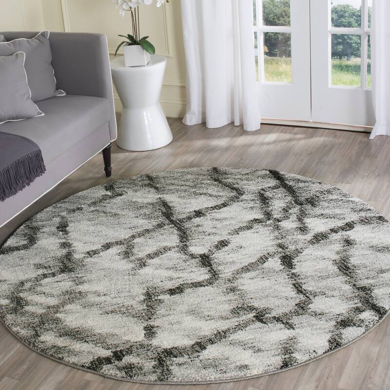 SAFAVIEH Retro Delfina Modern Abstract Distressed Rug - 6' Round - Light Grey/Black - Runner/Round