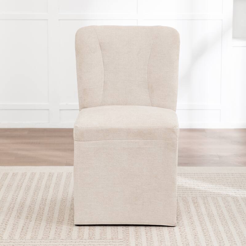 Modern Linen Dining Chairs, Armless Dining Chairs, with Upholstered Seat and Back, for Living Rooms, Set of 2, Brown