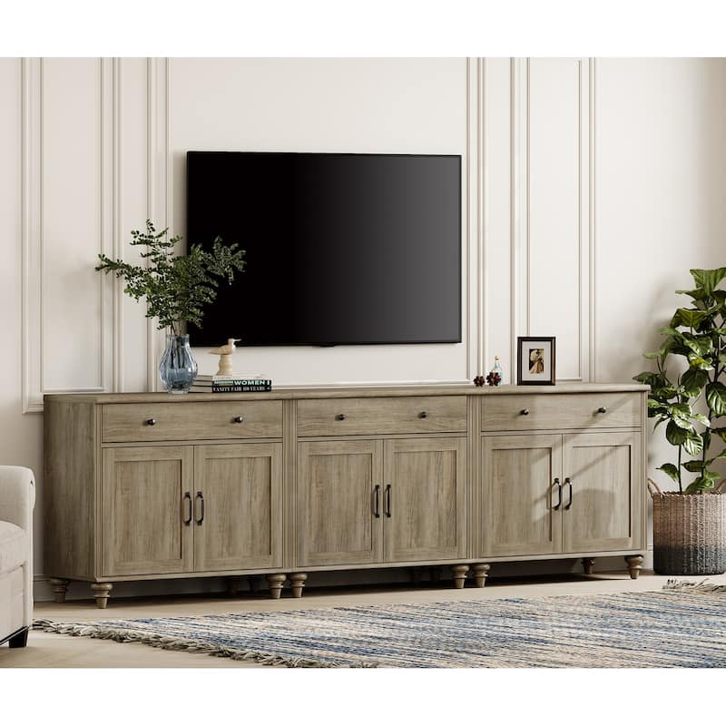 Farmhouse TV Stand for 75 inch TV, TV Console with Storage - 101inch - Grey
