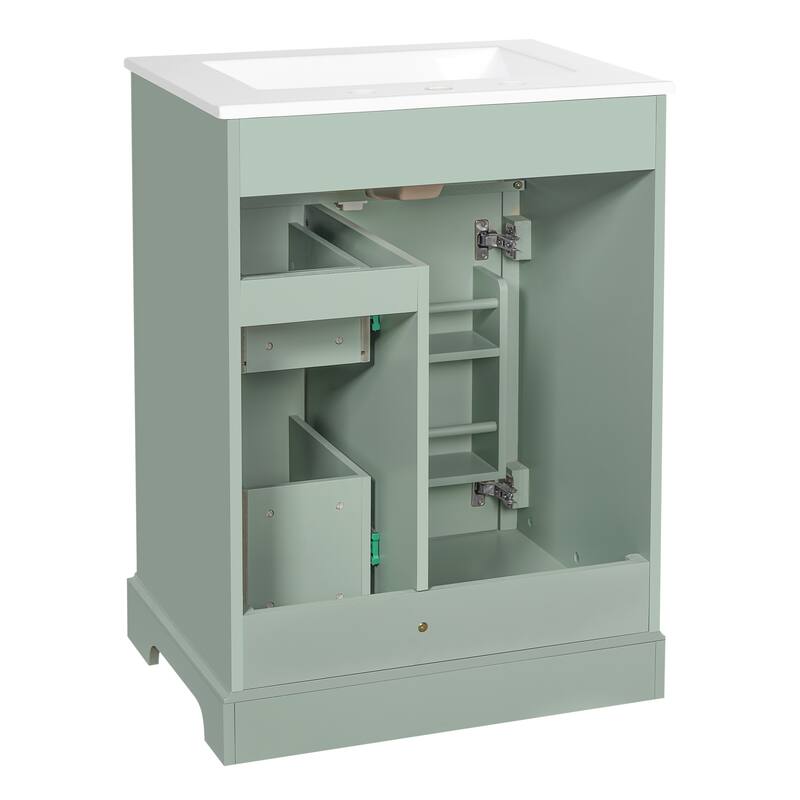 Roomfitters 24" Bathroom Vanity with Sink, Solid Pinewood Frame, 3 Drawers & Cabinet with 2-Tier Door Rack