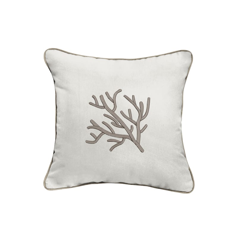 Sorra Home Indoor/Outdoor Sunbrella Natural Coral Embroidered Pillow - 18 x 18 x 6 in