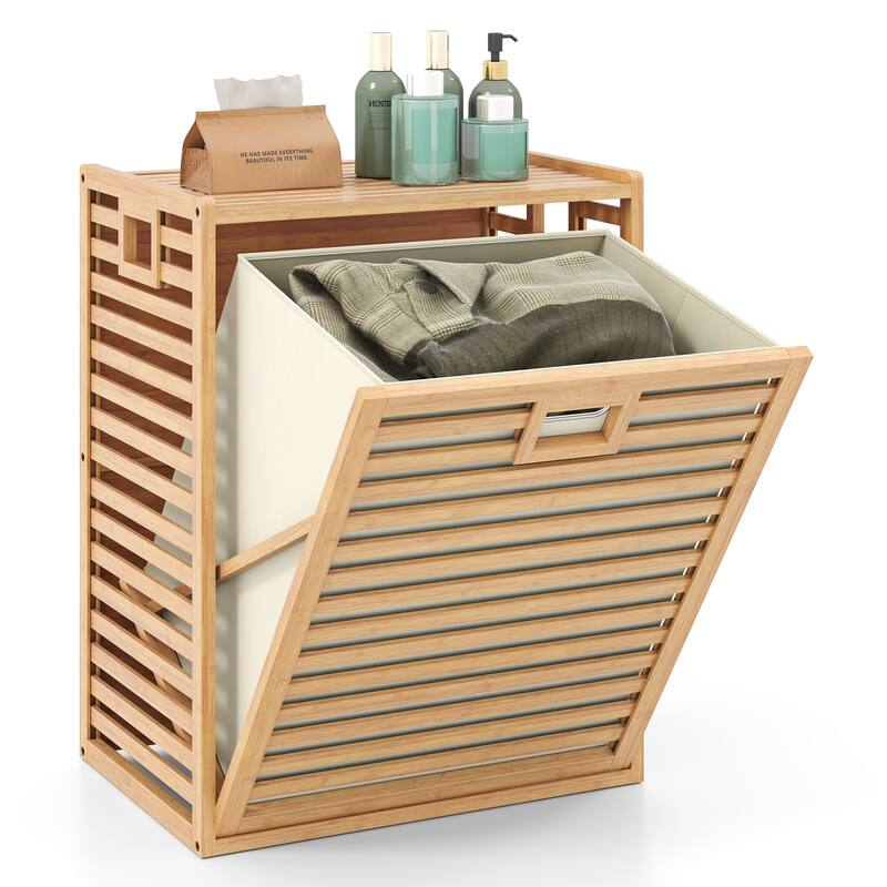 18 Gallon Multi-Room Natural Wicker Laundry Hamper with Airflow Design and Removable Fabric Storage Bin