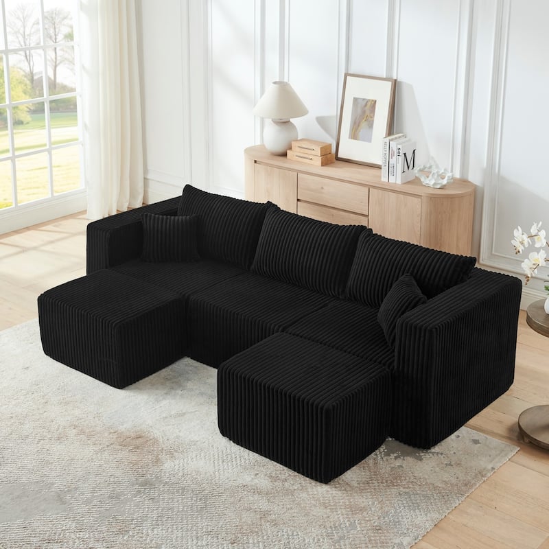 94.1" U-Shaped Sectional Sofa with Two Movable Ottomans - Black