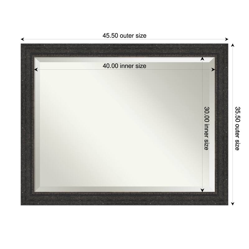 Attic Aged Beveled Wood Framed Wall Mirror - 46 x 36 in - Attic Aged Black