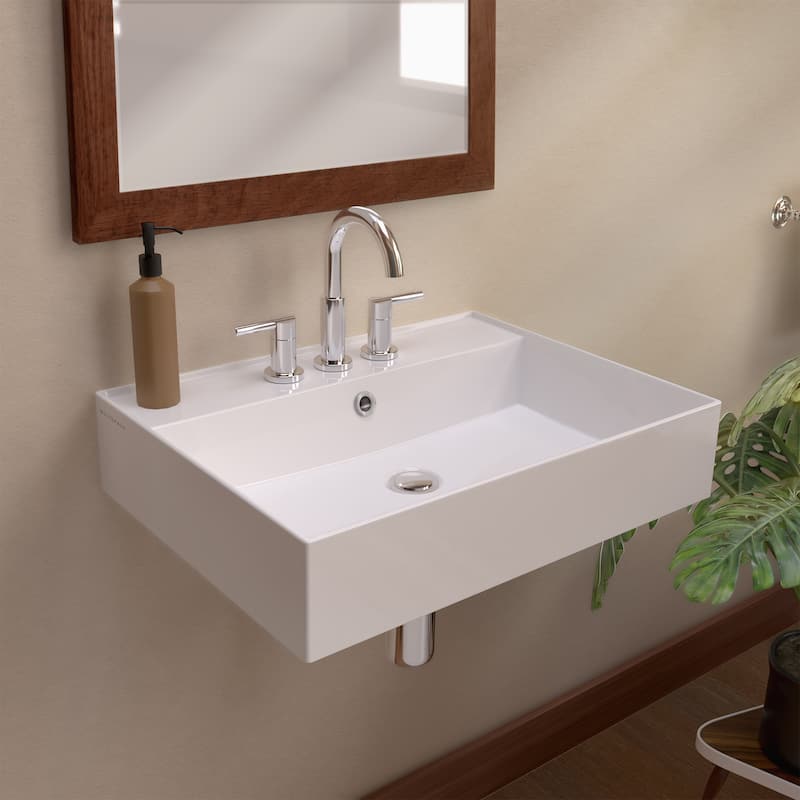Rectangular Wall Mount Basin with Faucet Drilling Options and Overflow - 24" - White - 3 Hole