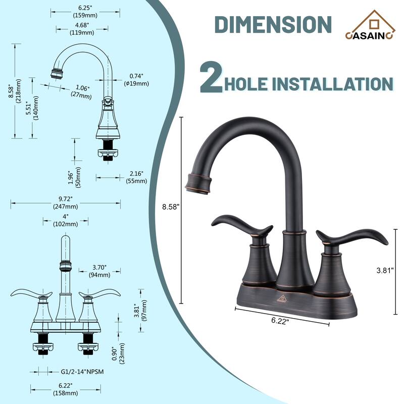 4 in. Centerset Double Handle Bathroom Faucet with Drain Kit Included